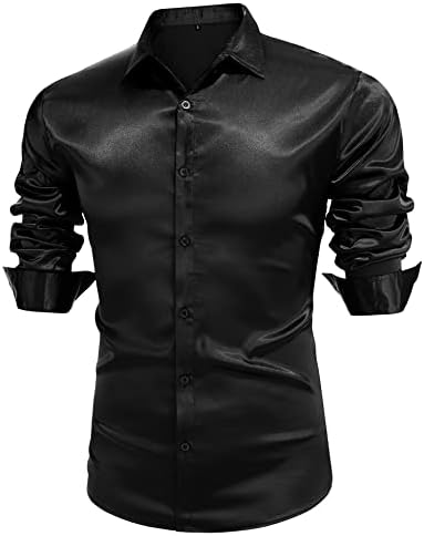 Urru masculino de seda brilhante como camisa de cetim de manga longa casual slim fit muscle up camisetas