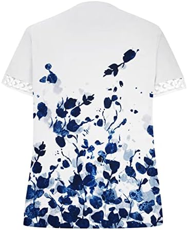 2023 Camisa de verão feminina Camisa de renda Crochet Impresso de manga curta Casual V Bloups Top de pescoço