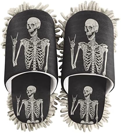 Swadaza Rock and Roll Skeleton Human Skeleton para mulher, conforto Limpadores laváveis ​​chinelos chenille chinelos de chinelos de limpeza de sapatos de limpeza de limpeza para limpeza de piso