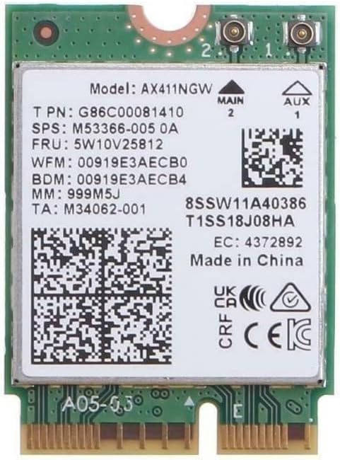Intel AX411 Connect Double WiFi 6E CNVIO2 TRI Band 2.4/5/6GHz Adaptador sem fio AX411NGW 802.11ax 2,4Gbps Bluetooth 5.3 Sem VPro