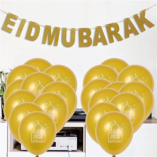 AMOSFUN GLITTER EID MUBARAK BANNER e BALLOONS DE LATEX Supplies de festa para festas de festivais muçulmanos favores