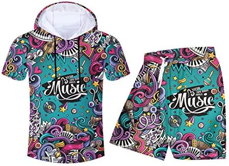 3D Print Men 2 Peça Conjunto musical Nota Instrument Party Tracksuit Jacket Sweatshirt Capuzes de moletom esportes