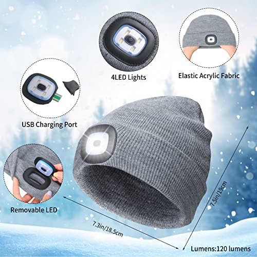 16 peças garoto liderou chapéu de gorro com luz unissex USB recarregável LED Capinho de farol de inverno malha noturna chapéu iluminado