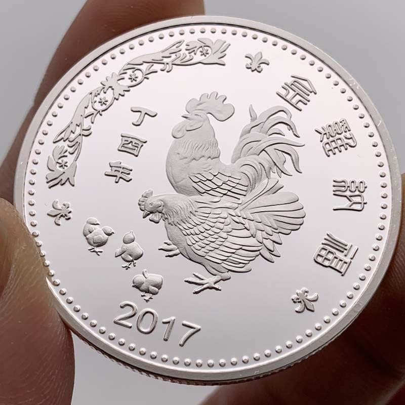 2017 Zodiac Silver-bate-galo ano de medalha animal moeda de 40 mm de moeda de uma mão comemorativa