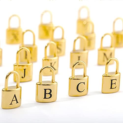 T3Store Tiny A-Z Letter Square Bloqueio Pingente Pingente Padlock Gold Chain para mulheres Acessórios para joias de gravação pendente-C-61443