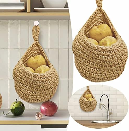 Juta pendurada em cestas de frutas e legumes corda gancho de tecido pendurado na cesta de cesta de frutas de bolso de bolsa