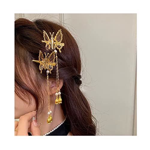 2 peças 3d Cabelo de borboleta Garreta de cabelo de metal dourado de metal movimentado Butterfly Butterfly Pins de cabelo