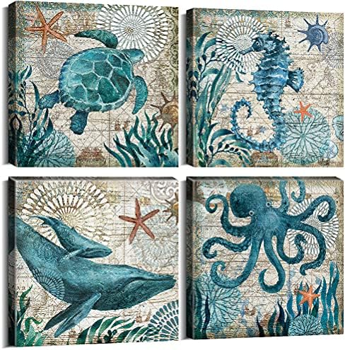 Decoração de banheiro da praia Arte decoração do oceano náutico Tartaruga marinha Arte da parede Fotos de banheiro