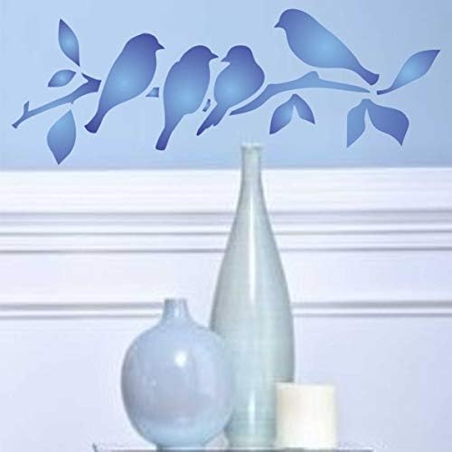 Estêncil de Birds de Birds, 5,5 x 2 polegadas - Birc Branch Silhouette Border Stencils para Modelo de Pintura