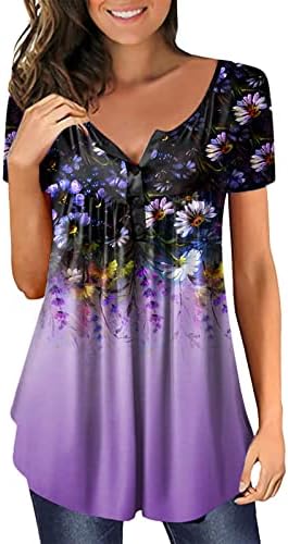 Túnica feminina Tops Floral camisa camisa de verão de manga curta V blusas de pescoço esvoaçam camisas casuais botões