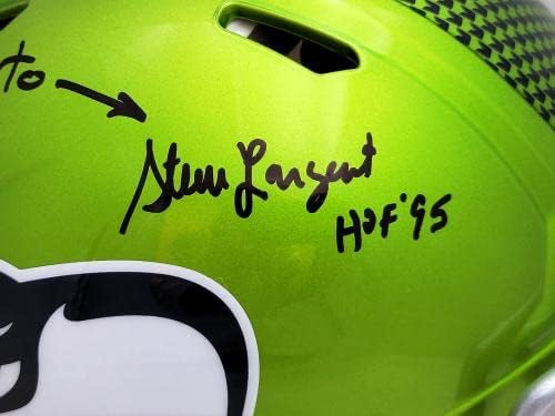Steve Largent e Jim Zorn autografados Seattle Seahawks Flash Verde Velocidade de Tamanho Completo Autêntico Capacete autêntico