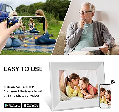 BWJBSW Digital Picture Mold, 8 polegadas Smart Wifi Digital Photo Frame, IPS HD Touch Screen, Storage de 16 GB, Configuração fácil para compartilhar fotos e vídeos de qualquer lugar, presentes de aniversário para mulheres, branco