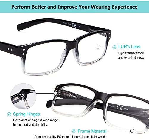 LUR 6 Pacote óculos de leitura clássicos + 3 pacotes de óculos de leitura de metal meio arcados