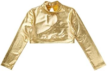 Jugaoge Kid Girls Awear ativo de manga longa Top de t-shirt brilhante jazz moderno Hip Hop Street Dancewear Gold 12 anos