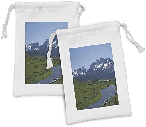 Conjunto de bolsas de tecido de Ambesonne Idaho de 2, cenários da vida real Foto Lake Fields and Mountains in Stanley Image, pequena