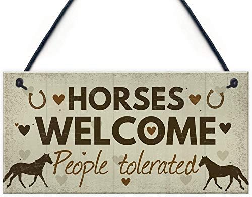 Powermaz Horse Welcome Weld Wood Signs pendurados na placa presentes para meninas para mulheres decoração de casa 10x5