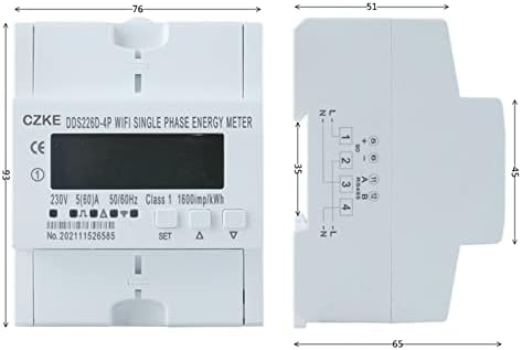 KQOO Fase única 220V 50/60Hz 65A DIN WIFI WIFI SMART ENERGAR METER MONITOR DO MONITOR DE KWH WATTMETER