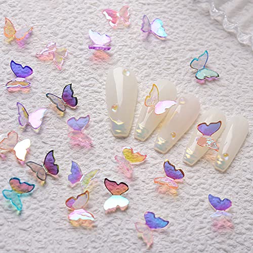 Wokoto 30pcs holográfico 3d Butterfly Acremas de unhas iridescentes amidrófios de borboleta para acrílico Decorações de acrílico Aurora colorida 3D Charms de borboleta para mulheres pregos 3D Crafts Butterflies