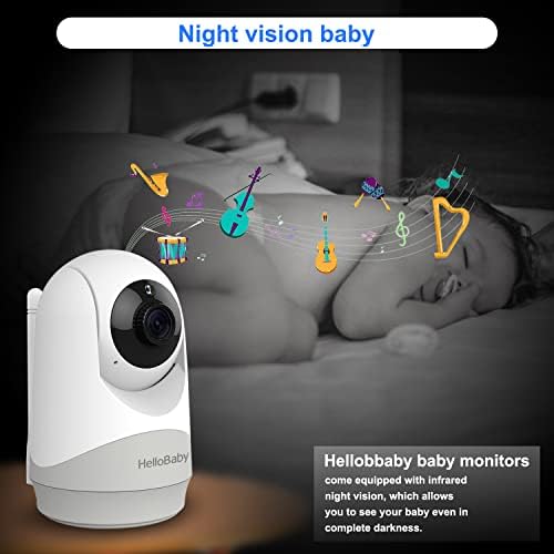 Hellobaby Baby Monitor com câmera e áudio, 4 IPS Video Baby Monitor Sem Wi-Fi para privacidade, 1000 pés de longo alcance, 29h Battery Life, 355 ° Pan-Tilt-Zoom, Vox, Visão Noturna, Talk bid-way, Sensor de temperatura