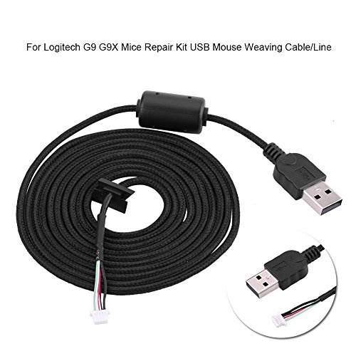 Cabo de mouse USB, 2 metros de uso de extensão de extensão USB do mouse Acessório de reparo do cabo de reposição de cabo para mouse de jogo Logitech G9/G9X, preto…