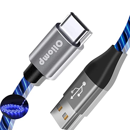 Cabo OLIOMP USB C, Cabo de carregamento de 6 pés tipo C Carga rápida, cabo LED iluminado, cabo USB tipo C compatível