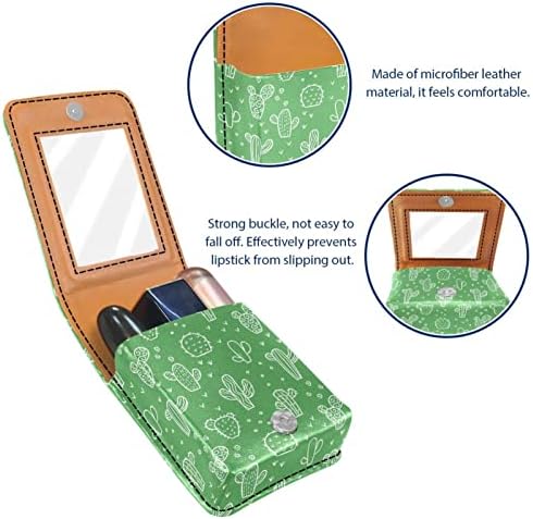 Cacto branco na caixa de bolsa de batom de mini -batom verde com espelho PU Couather Cosmetic Lipstick Organizadores