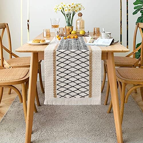 Alynsehom Macrame Runner Creme Creme Boho Table Runner com borla Tassel Tale algodão e tábua de estopa Corredor rústico de mesa rústico de mesa de mesa para a mesa de jantar boêmia na cozinha