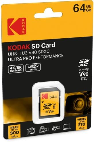 KODAK SDXC 256GB UHS -II U3 ​​V90 Ultra Pro Memory Card - até 300MB/S de velocidade de leitura e 270MB/s de velocidade de gravação