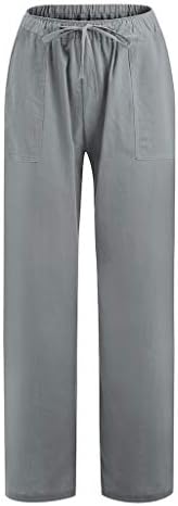 Calças casuais mulheres calças de cintura elástica de cintura alta calças respiráveis ​​calças simples com bolso