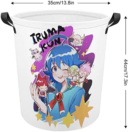 Bem -vindo à Demon School! Iruma-kun cesta de lavanderia dobrável Testal cesto lacar-se as cestas de roupas de roupas de transporte de malas fáceis para crianças dormitórios de quarto de crianças 50l
