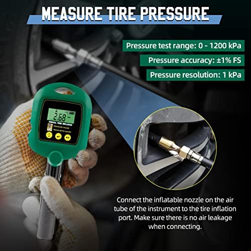 Precisão do medidor de pressão do pneu digital ± 1% de inflador de pneu FS com medidor de pressão, deflator de pneu com mangueira de ar de borracha de 28 polegadas, medidor de pneu 0-174 psi medidor de pressão de ar acessórios de compressor de ar de ar chuck
