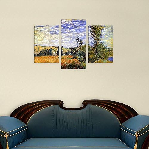 ALONLINE ART - Paisagem em Vetheuil 3 partes de Claude Monet | Canvas esticadas emolduradas em uma moldura pronta para pendurar