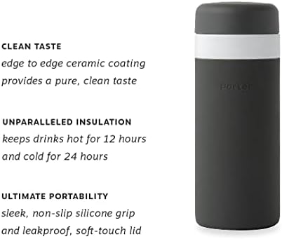 W&P Porter Tumbler isolado 20 oz | Sem sabor metálico cerâmico revestido para água, café e chá | A vácuo largo de
