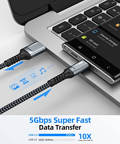 SunGuy 5Gbps USB C 3.0 Android Auto Cabo de 3 pés, USB A para C Cabo C RÁPIDO NYLON RAIDO COMPATÍVEL COM USB C SSD externo,