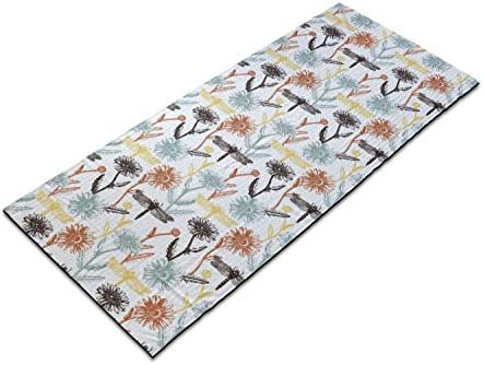 Toalha de tapete de yoga de ioga de Ambesonne, repetição no estilo nostálgico de elementos florais desenhados à mão Sketch Art,