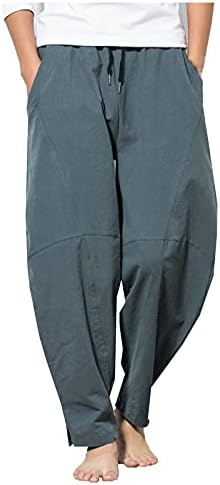 Qucoqpe calças de linho masculinas de tamanho de verão solto bolsos de cor pura de cor descontraídos de conforto ao ar livre
