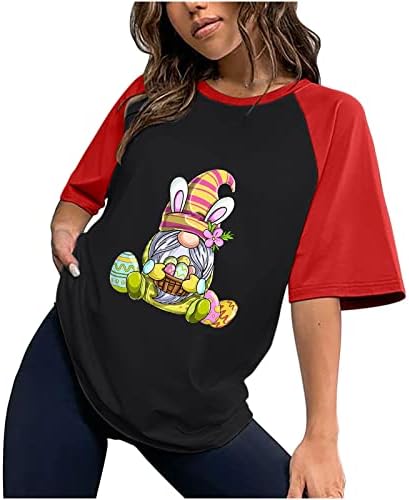 Raglan feminino manga curta de pista de t-shirt bloco colorido dia de páscoa camisetas de impressão de camisetas casuais