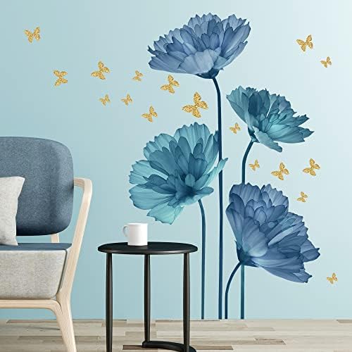 Decalques criativos de parede de flor azul sonhadoras de flores 3D adesivas de parede de parede diy gigante gigantes
