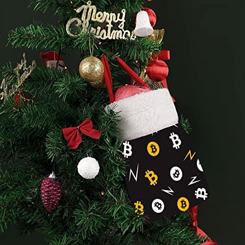 Bitcoin Pattern Sacos de Natal Bolsa de armazenamento fofa bolso para presente de doce árvore de Natal pendurada decorativa