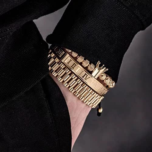Pulseiras de ouro rosa de ouro jaline para homens pulseira de pulseira romana pulseira de aço inoxidável gravado