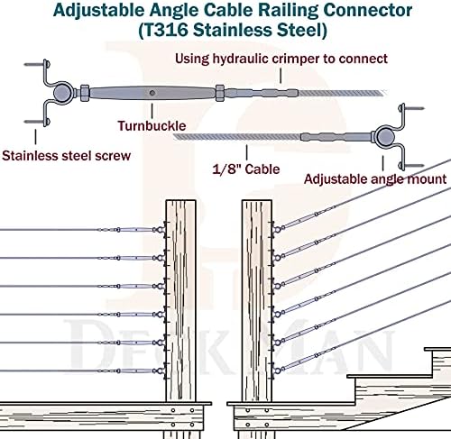 Deck Man T316 Aço Maneco Angular Ajustável 1/8 Kit de Railing/Hardware para Post Wood ， Grade Marine