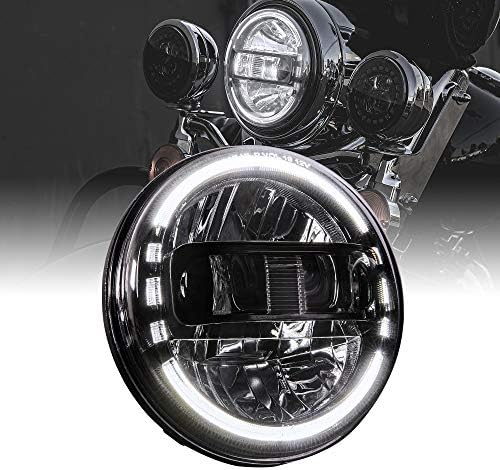 7 LED Harley Headlight [DOT aprovado] [acabamento negro] [halo drl] [adaptadores H4 incluídos] Luz da cabeça para