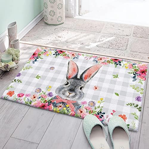 Tapetes de banheiro tanta de porta 18x30 polegadas Easter Bunny Egg e esboço floral rosa macio macio macho de tapete de tapete de tapete de pelúcia grossa de borracha de borracha absorvente Machine lavável