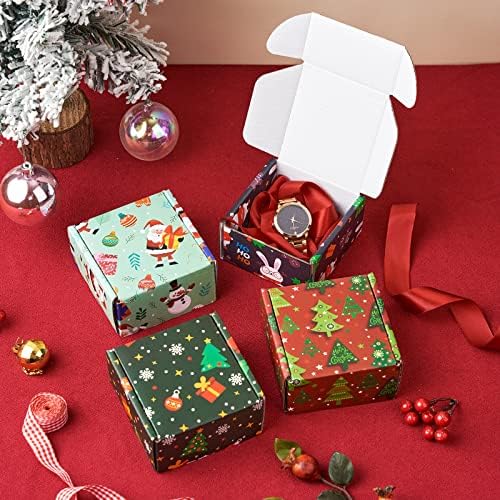 Soxuding pequenas caixas de presente de Natal com tampas, caixas de remessa de natal de 4x4x2 polegadas, caixa de presente de papelão