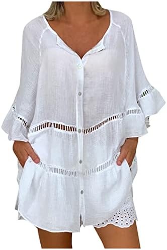 Tampas de tamanho grande para feminino 3/4 de sino blusa de sino verão v camiseta pesco