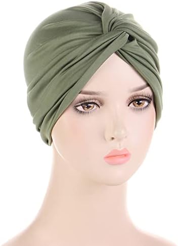Headwrap plissado de turbante para mulheres com chapéus de gorro prediados enrolam gorros elásticos de nó -cabeças de nó de cor sólida