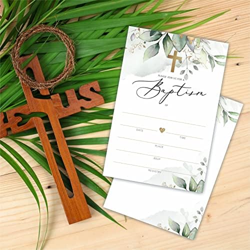 Convites de batismo da vegetação tpyen, 25 preenchimento -em cartões de convite com cerimônia de envelopes -Nuning, confirmação,
