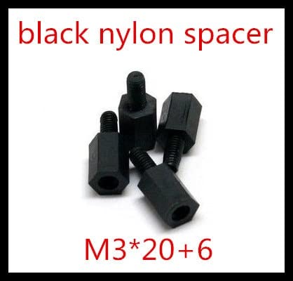 100pcs /lote m3*20+6 m3*20 Black Nylon Spacer Macho para feminino