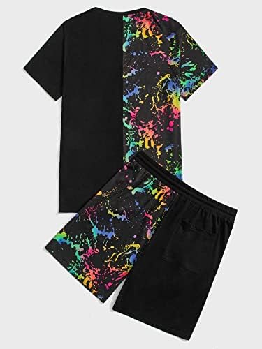 Roupas de duas peças de fioxa para homens homens refletidos com tinta splash thee e shorts de cintura de cordão