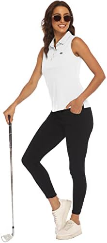 Mofiz feminino sem mangas camisas de tênis de golfe leve Wicking Wicking Quick Dry UPF 50+ ATHLETIC Sports Tops 4-Button